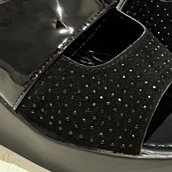 NWOT - Black Patent Leather Mule Sandals with Black Rhinestone Accents - Picture 6 of 8